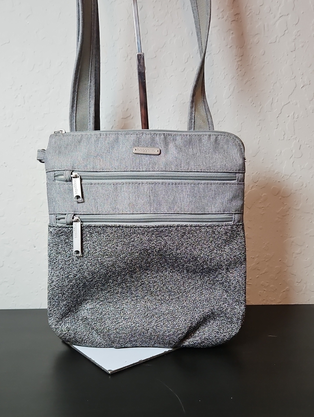 Baggallini Securtex Anti-Theft Large Crossbody Bag, Heathered Gray